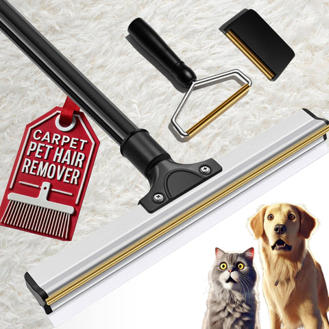Pet Hair Carpet Rake – Dog & Cat Hair Remover Broom with Long Handle for Rugs.