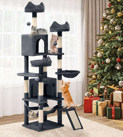 YITAHOME Tall Cat Tree Tower for Indoor Cats 75in Multi-Level Cat Climbing Tower with Cat Condos Top Perches Hammock Sisal Scratching Posts and Board Kittens Play Activity Center Dark Grey